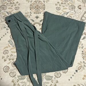 Cadet Blue wide leg high rise pant with front tie